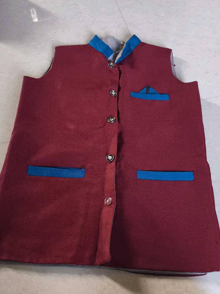 Maroon And Grey  Ethnic Jacket