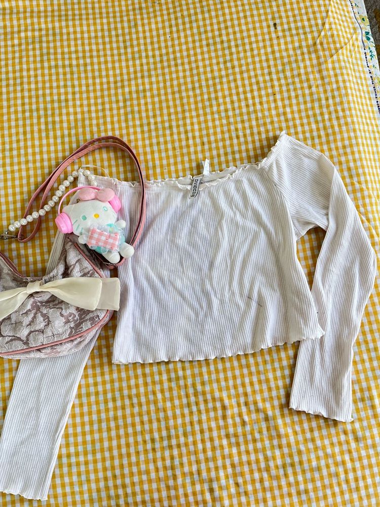 Cute White Long Sleeve Top