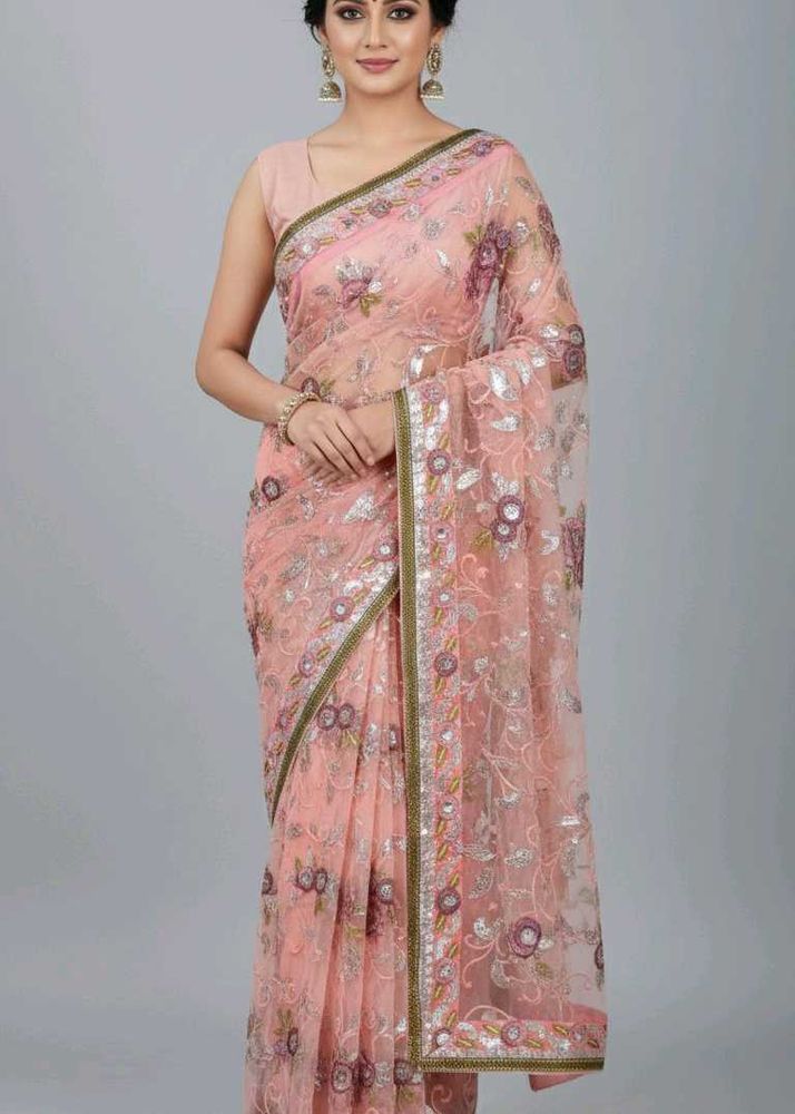 Elegant Peach Floral Saree