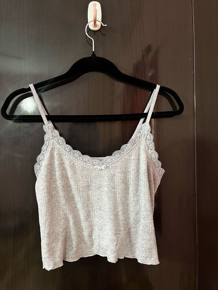 PRIMARK Grey Cami Top With Lace Details