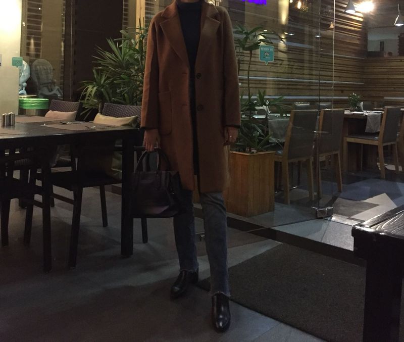 Wool Blend Brown Overcoat.