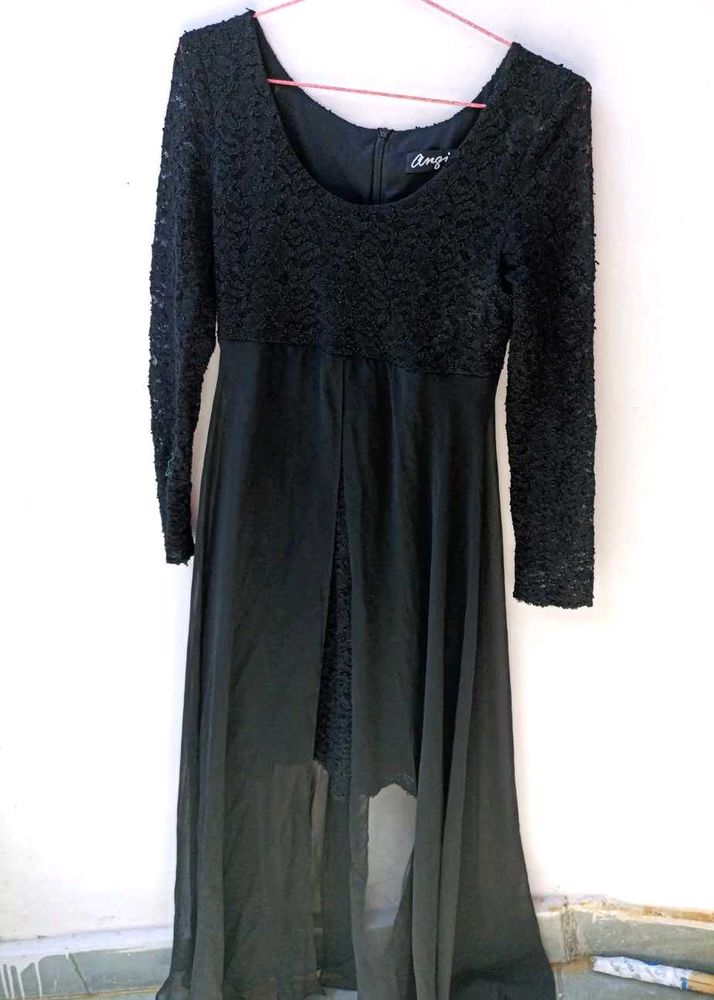Black Net Dress With Side Wings