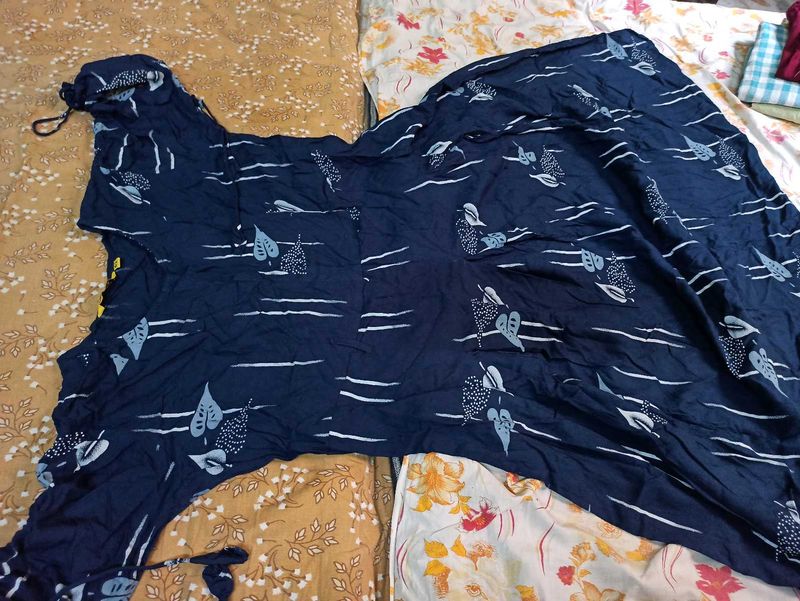 Navy Leaf Print Dress