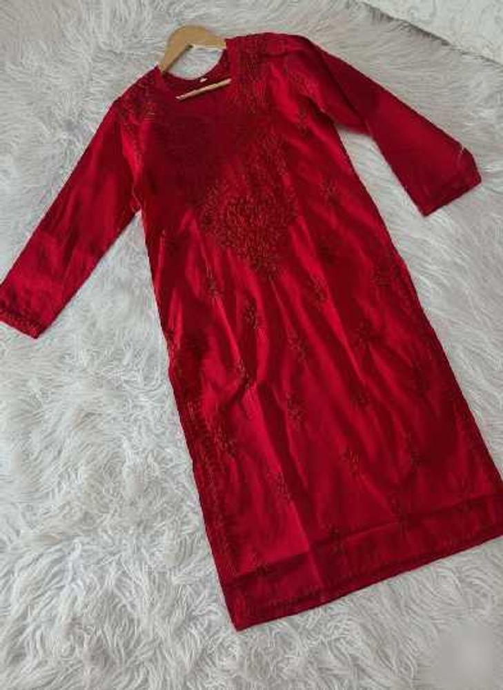 Red Embroidered Kurta