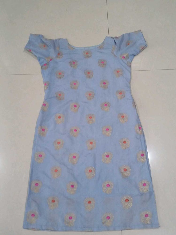 Powder Blue Banarasi Silk Kurti