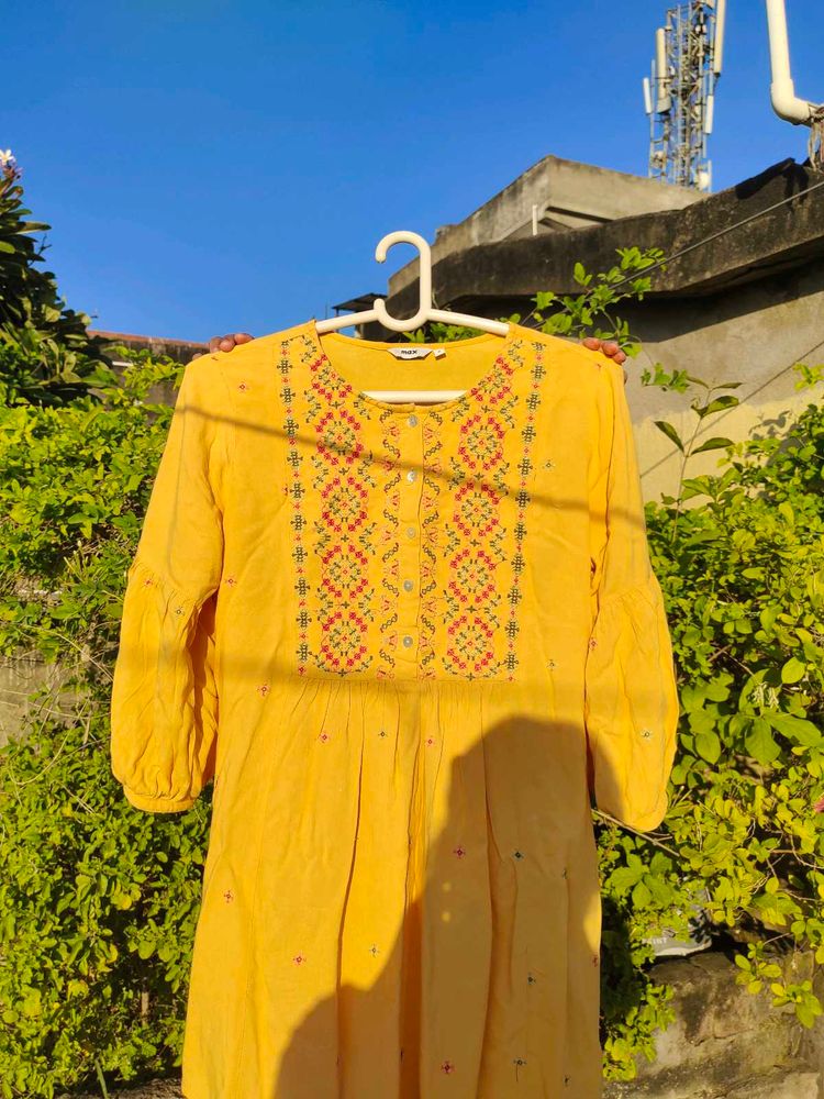 Yellow Embroidered short kurti (offer)