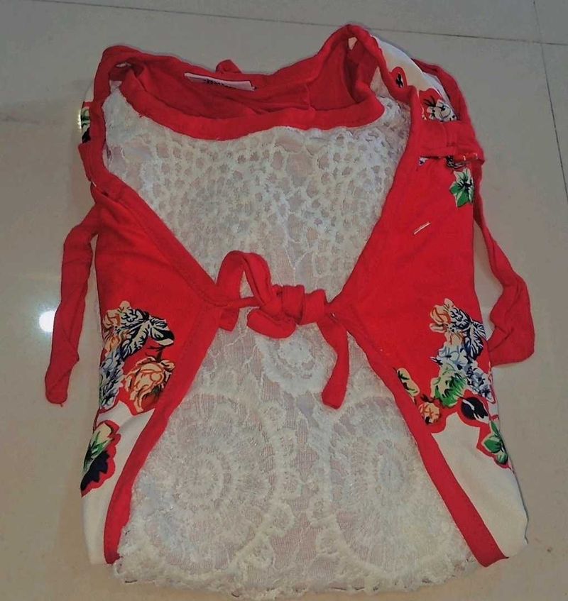 Cute Girls Red &amp; White Top