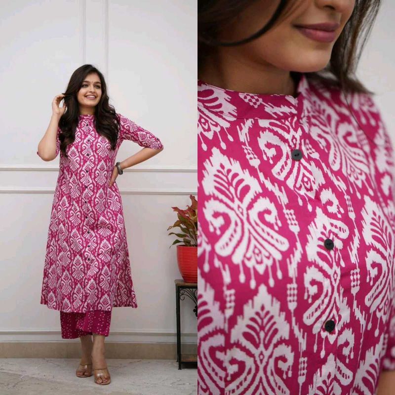 Elegant Pink Printed Kurta Set