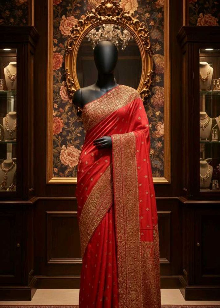 Red &amp; Gold Embroidered Saree