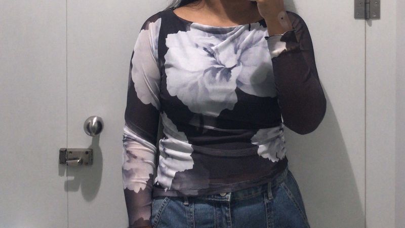 Floral Print Mesh Top