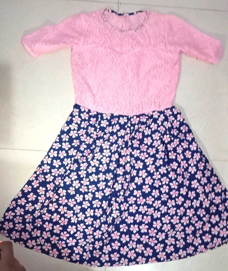 Pink Lace Floral Skirt Dress