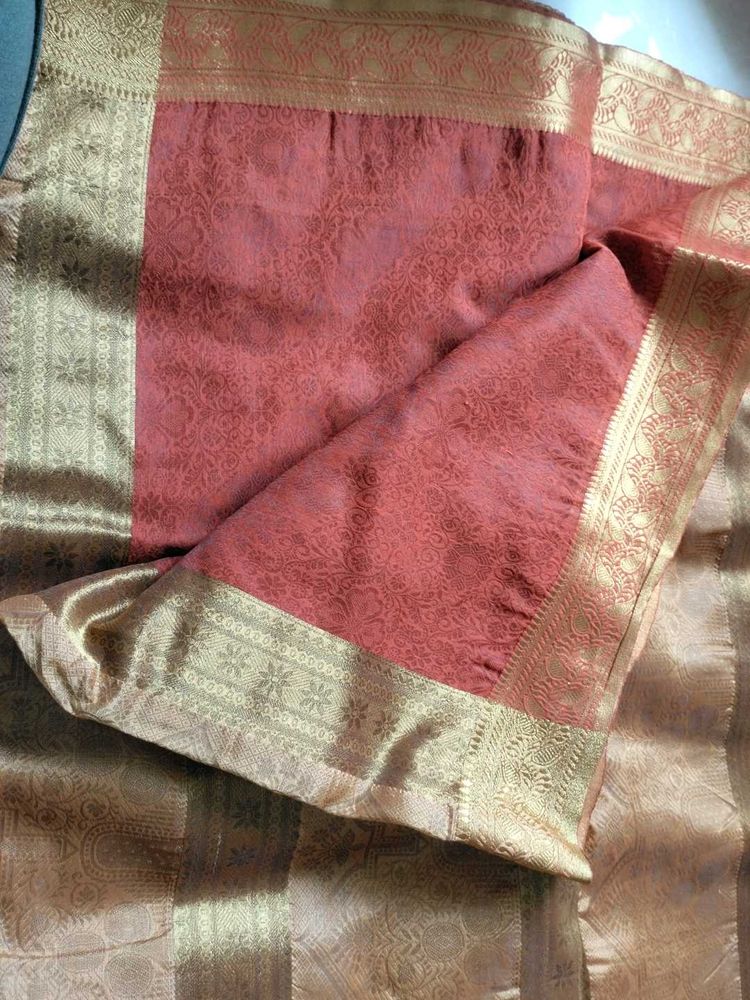 Coral Golden Saree... Navratri Sale