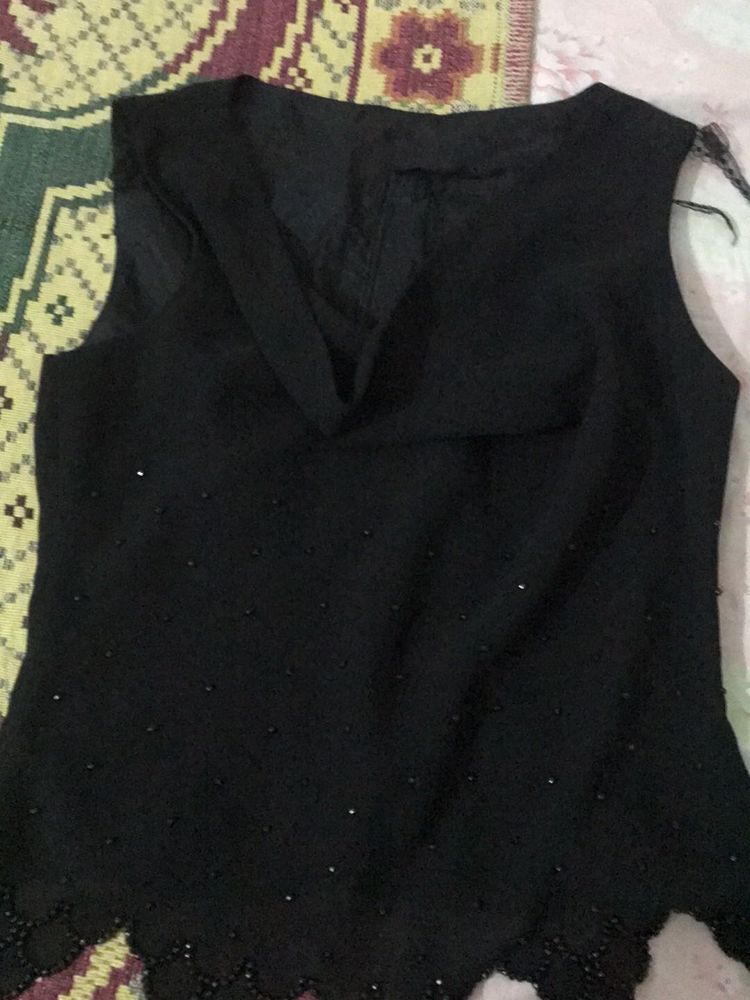 Black Embellished Sleeveless Top