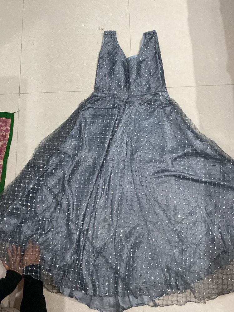 Elegant Grey Embellished Gown and chunri