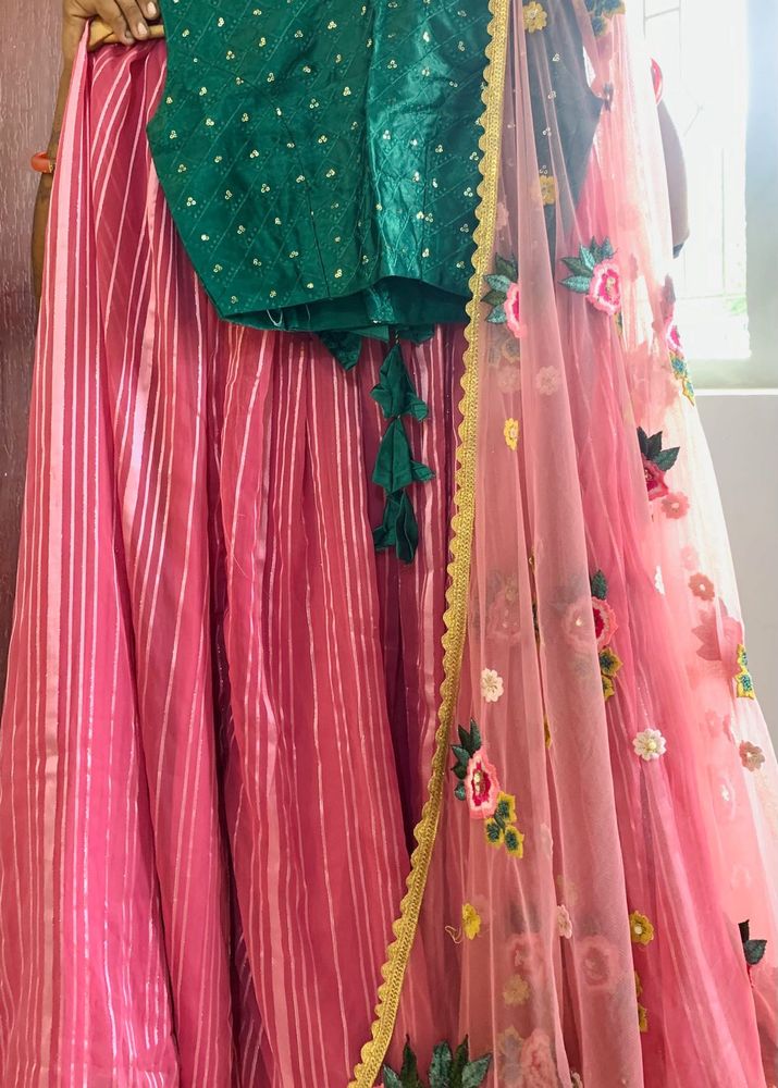 Pink &amp; Green Lehenga Set