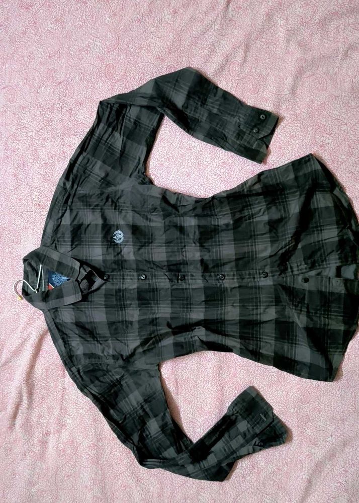 Combo Of Checked Full Sleeve&amp;Satin Grey Shirt