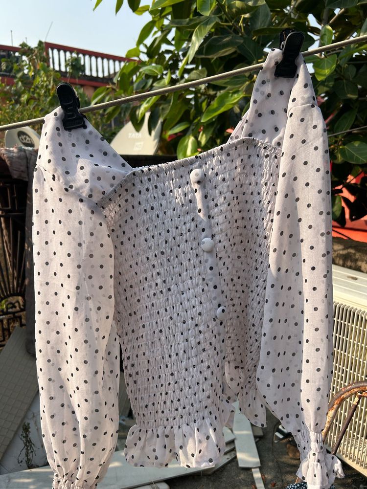 Polka Dot Puff Sleeve Top