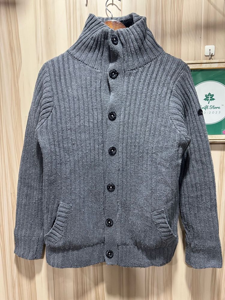 Stone Island Gray Knit Cardigan Sweater
