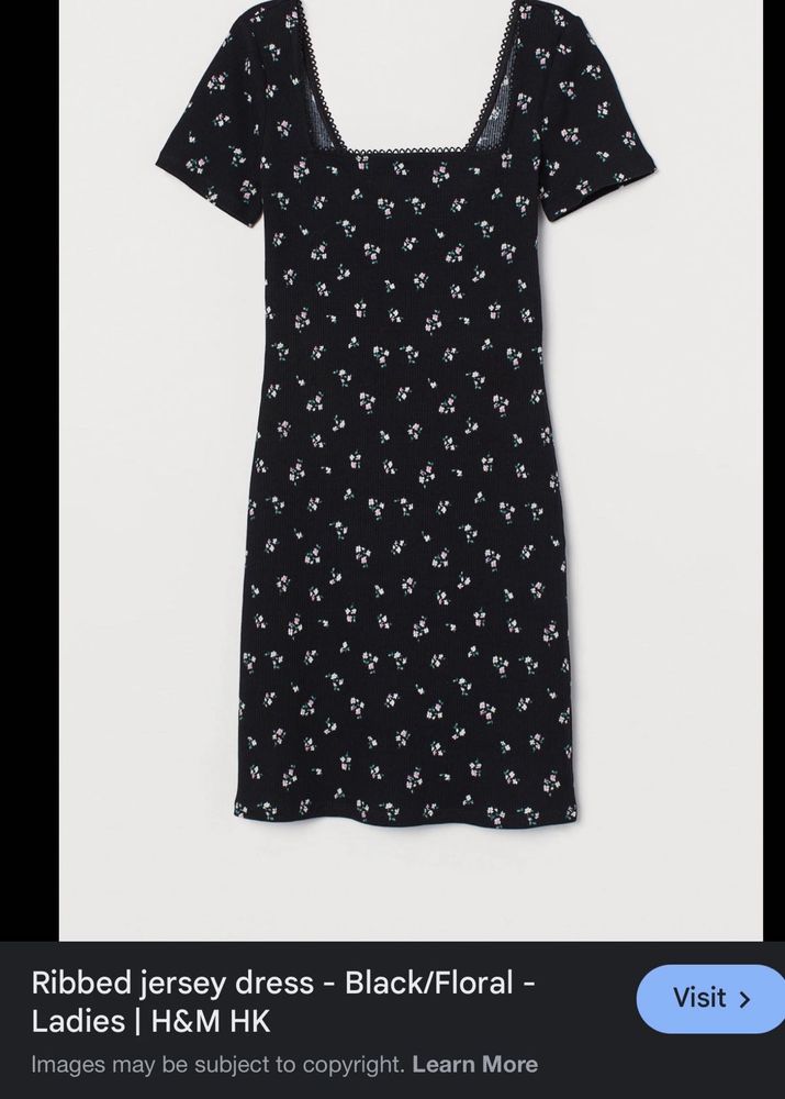 H&amp;M Floral Ribbed Jersey Dress