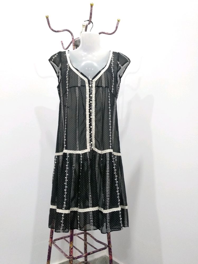 Vintage Semi-sheer Lacy Bordered Dress