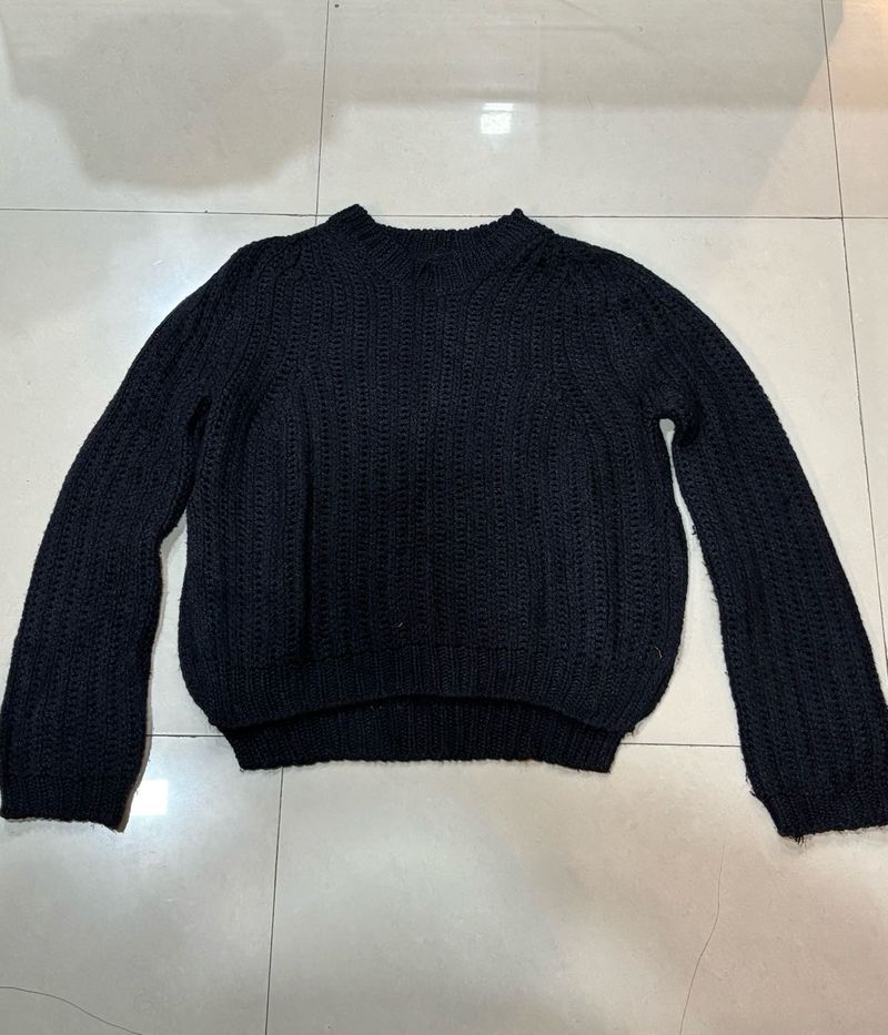 Cozy Black Knit Pullover Sweater