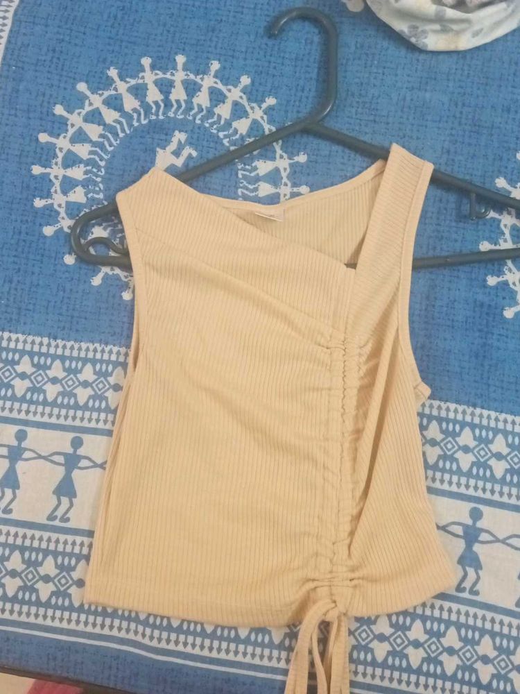 Tan Ruched Sleeveless Top