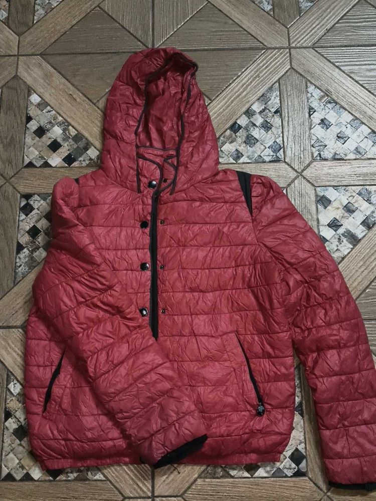 Red Puffer Jacket with Hood