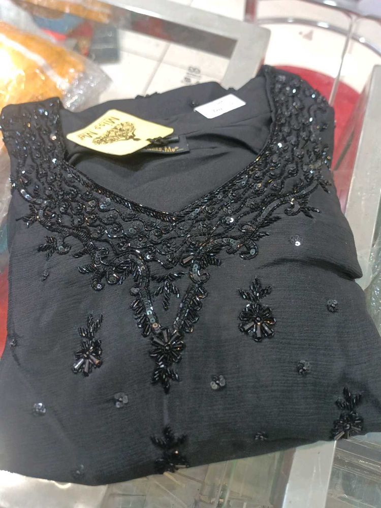 Black Beaded Plazzo Dress 46 Size