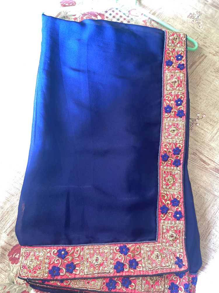 Elegant Blue Embroidered Saree
