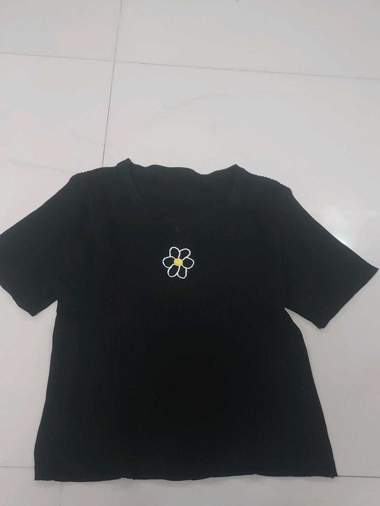 Cute Black Floral T-Shirt