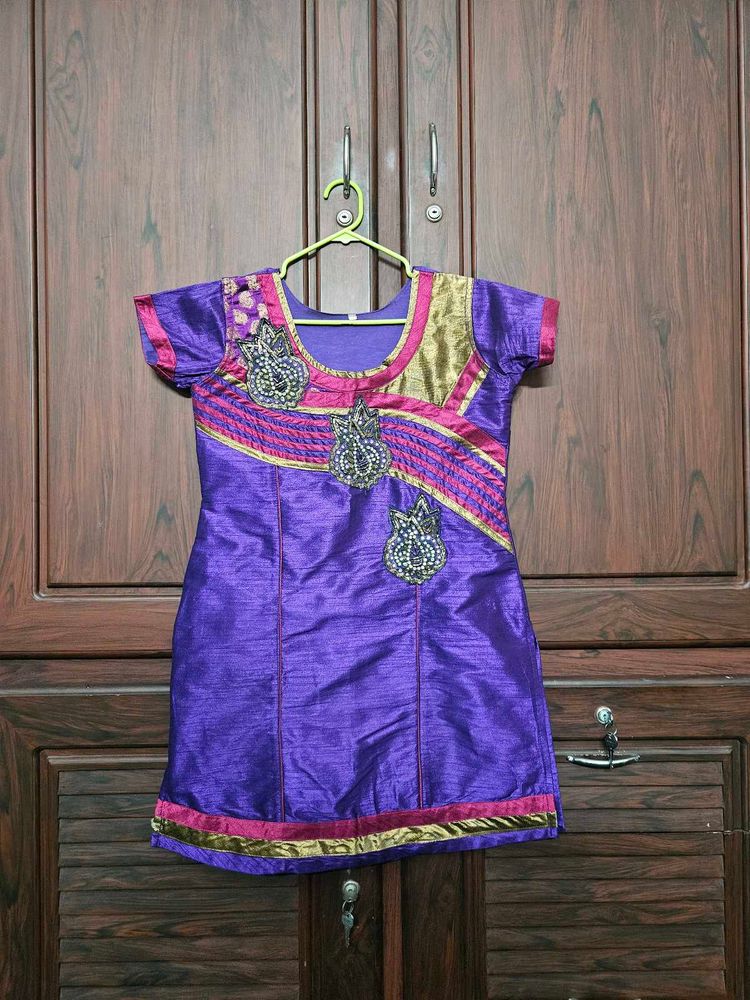 Cute Purple Embroidered short Kurti