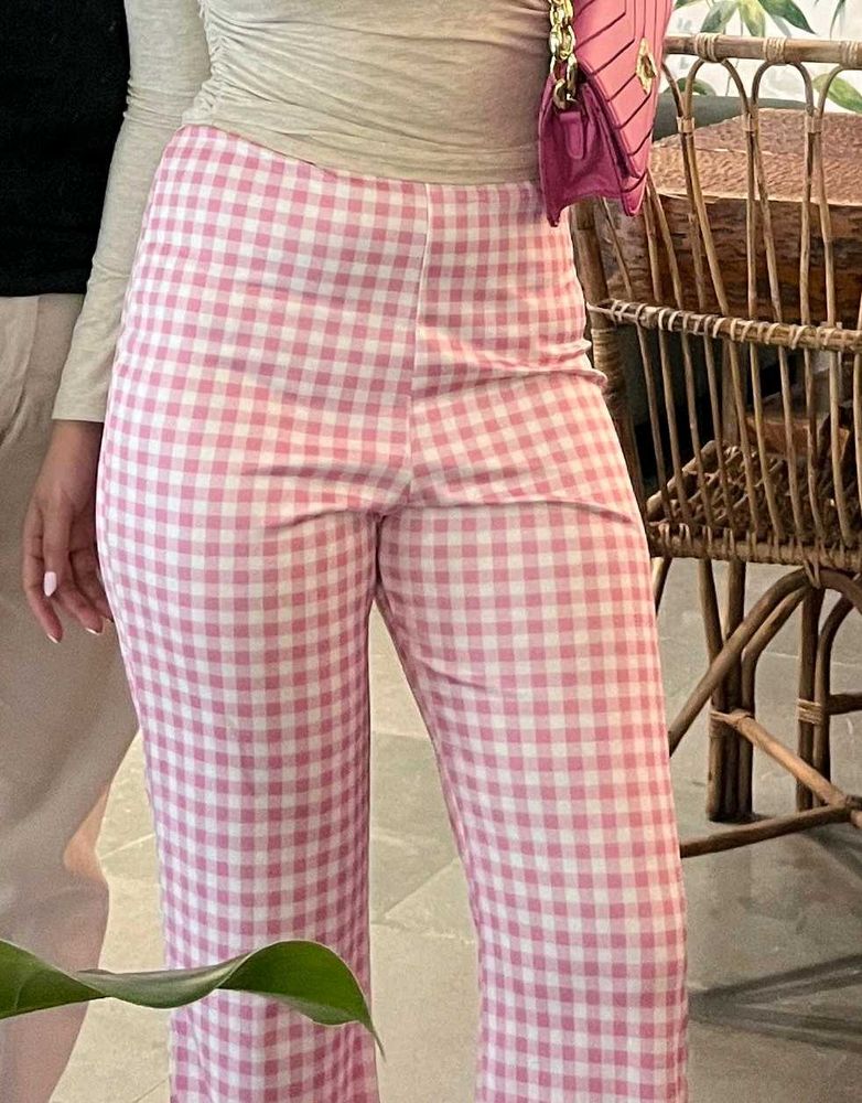 Check Pink Flared Pants