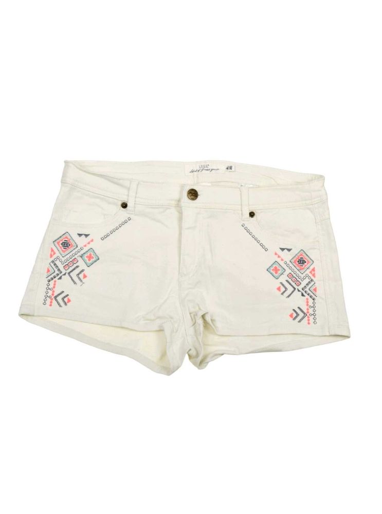 H&amp;M White Embroidered Denim Shorts
