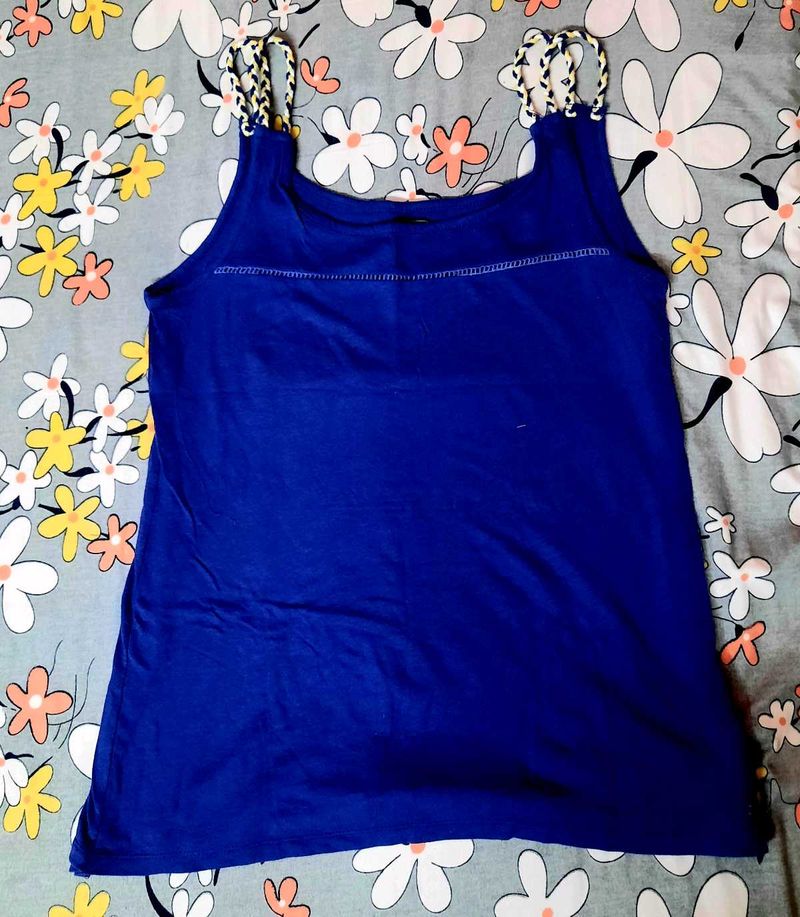 Blue Tank Top with Braided Straps