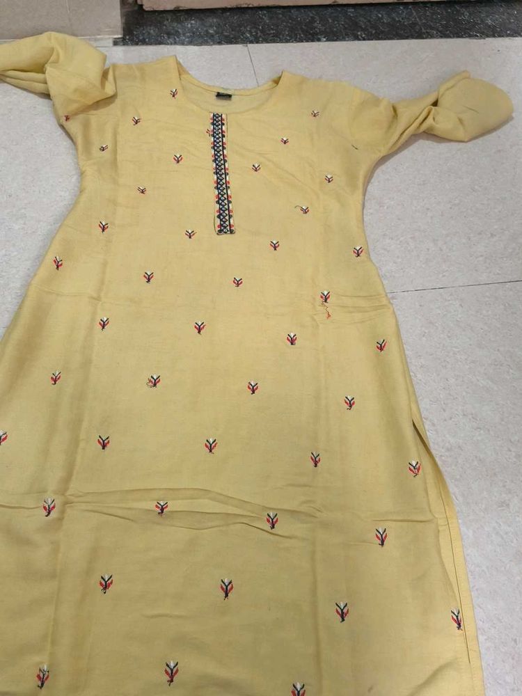 Embroidered Yellow Kurti