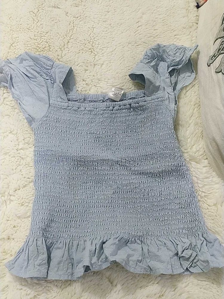 Cute Blue Smocked Top