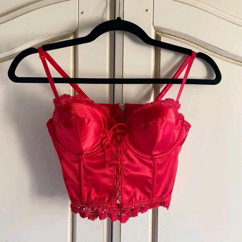Red Hot Silky Tie-up Bustier Corset Top