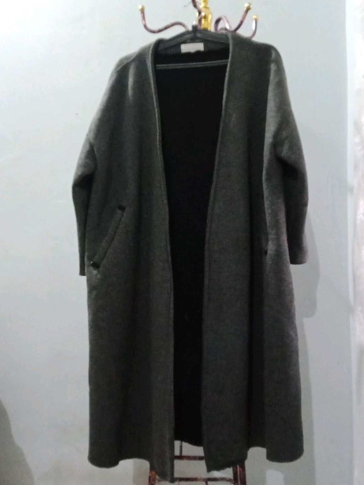 Elegant Grey Long Cardigan