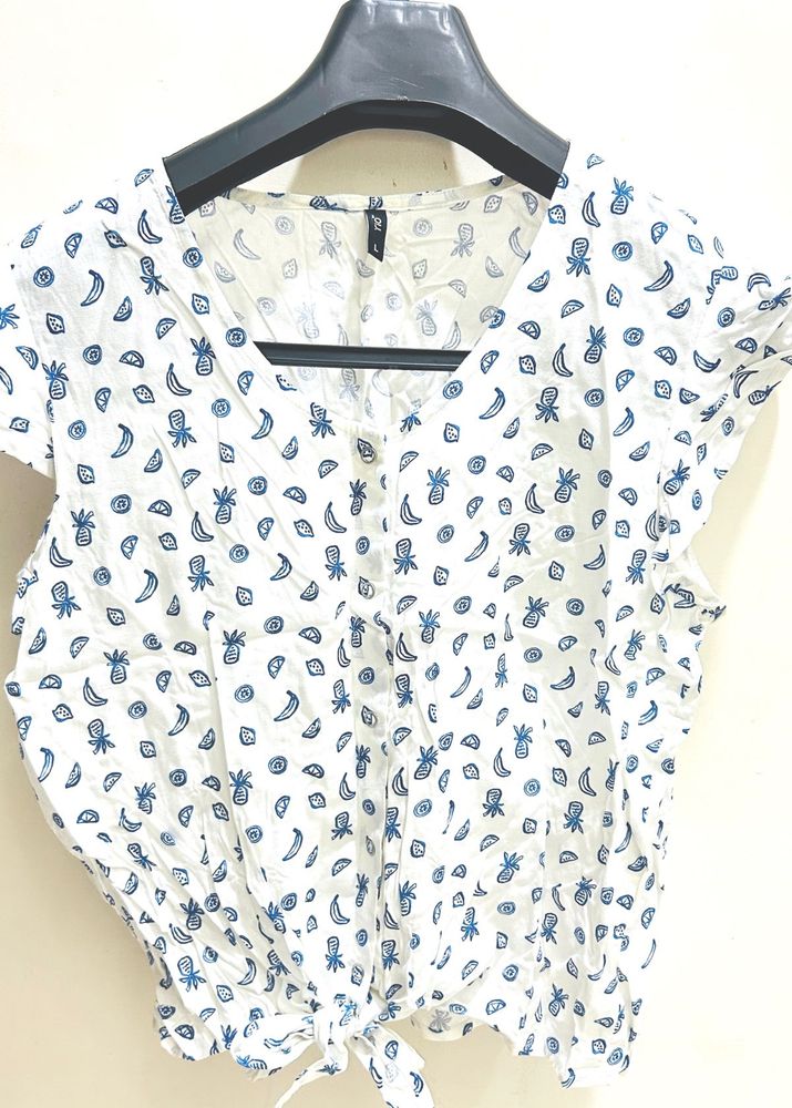 Cute Fruit Print Tie-Front Top