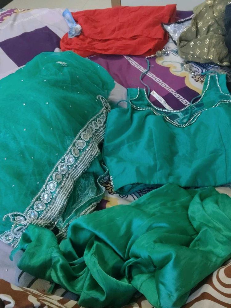 Green Embellished Saree &amp; Blouse