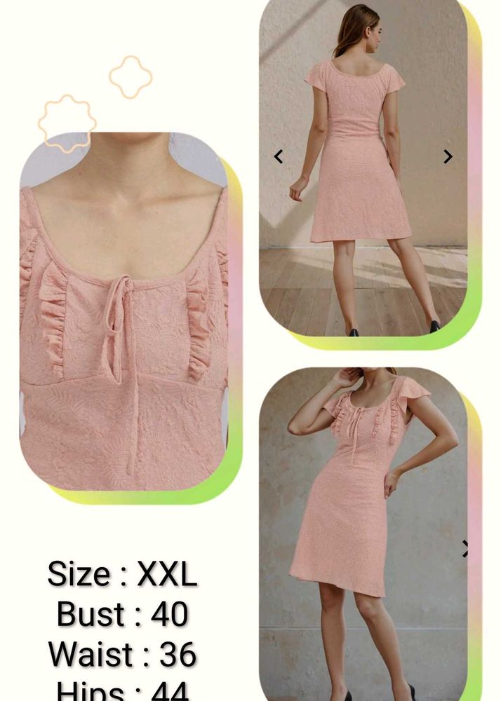 Peach Ruffle Detail Mini Dress