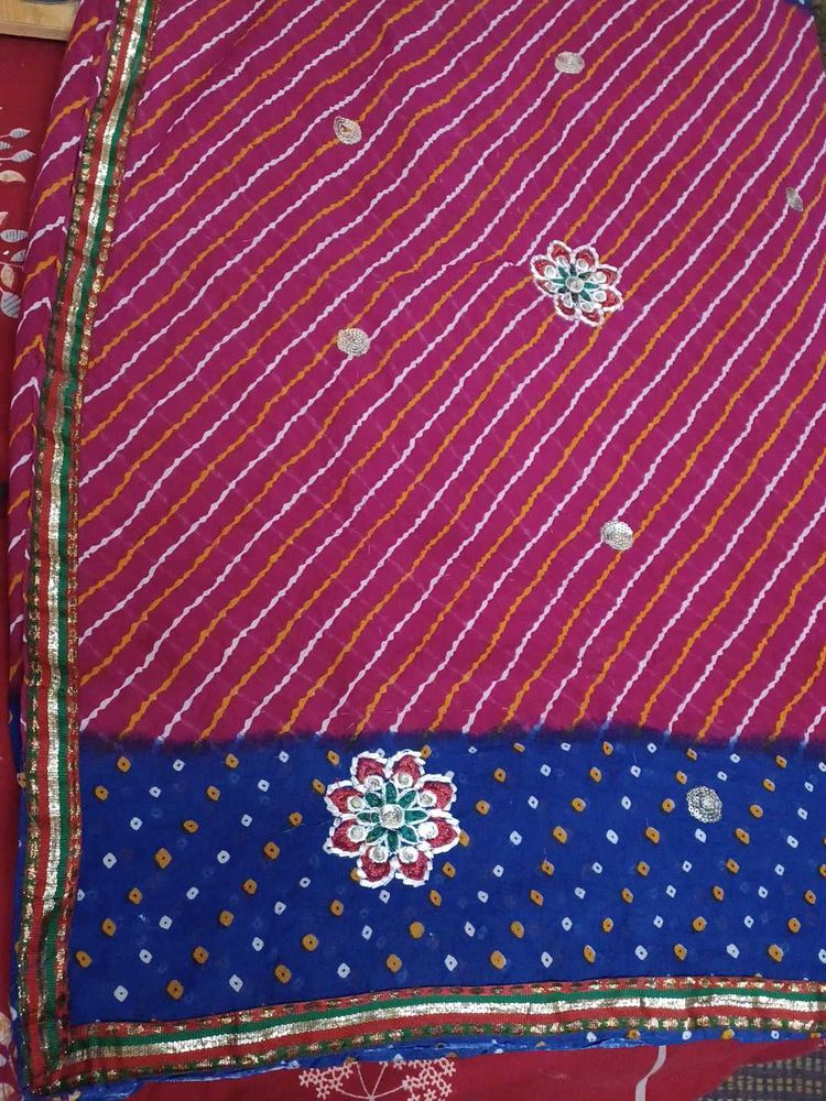 Bandhej Saree - Pink &amp; Blue