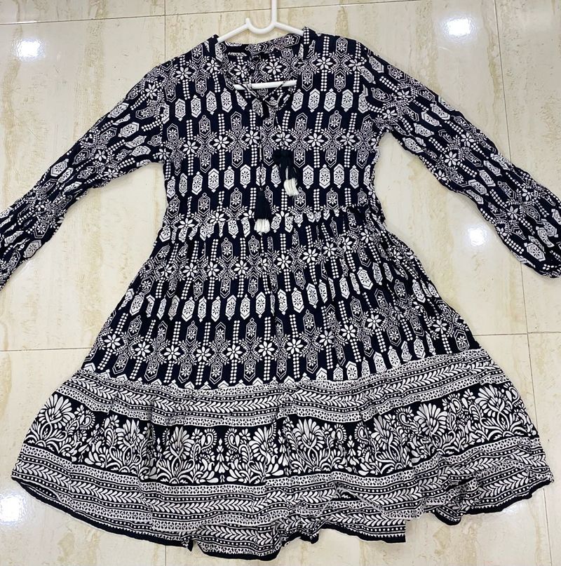 Black &amp; White Printed Dress