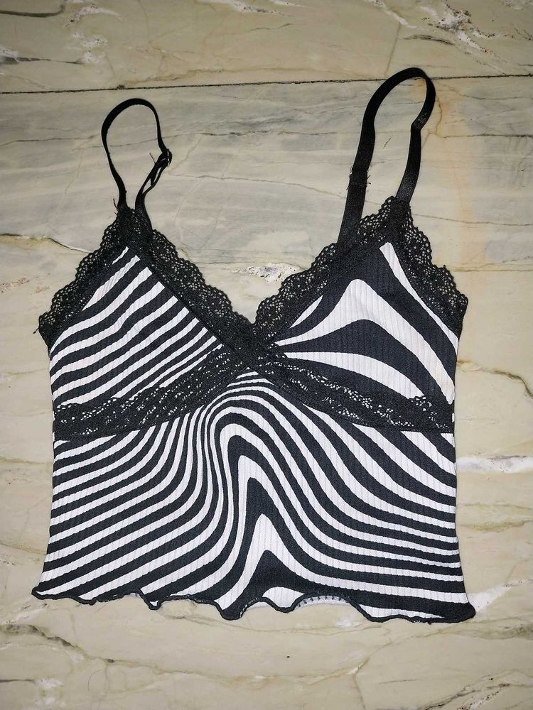 Zebra Print Lace Trim Cami Top