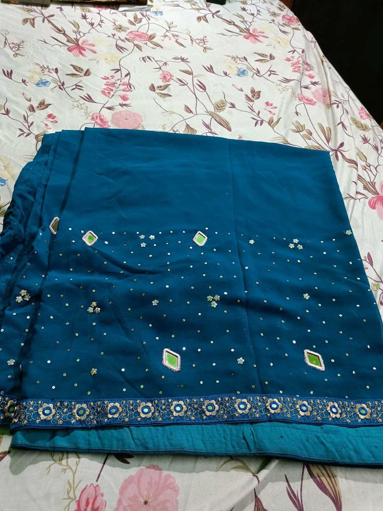 Full Work Geogergette Saree,, Embroidered Lace