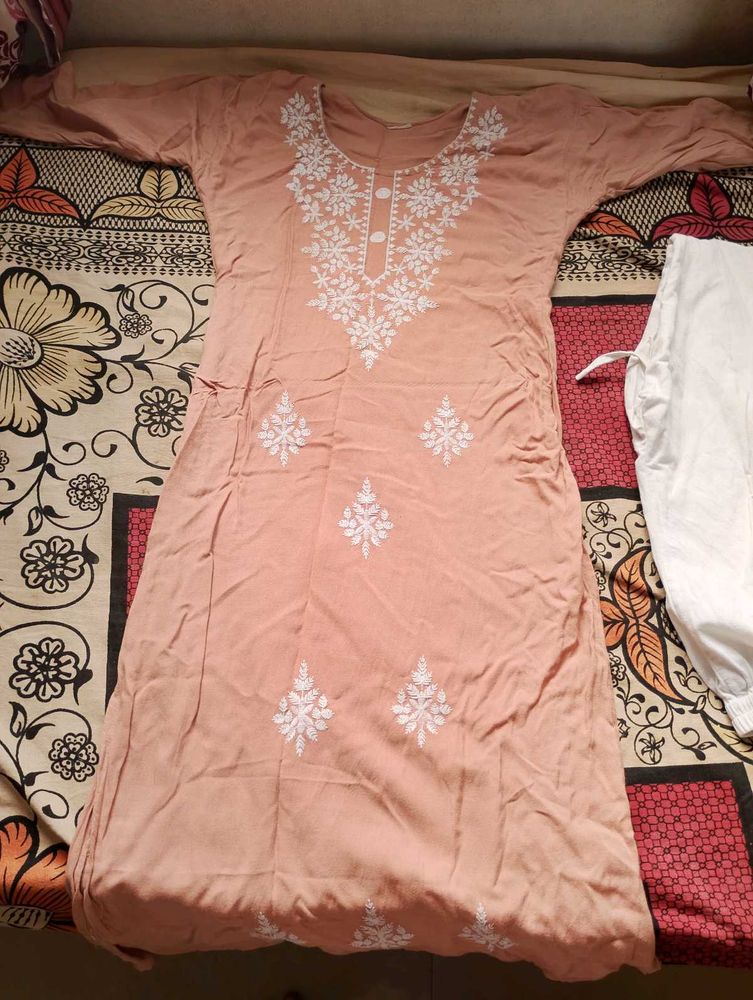 Peach Embroidered Kurta
