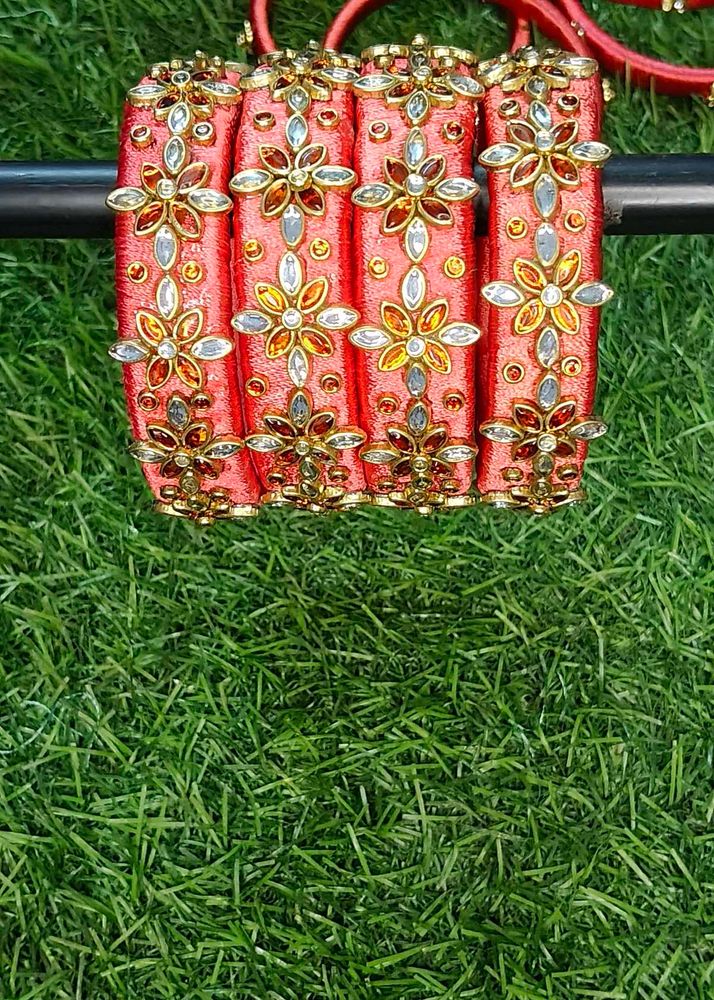 Red &amp; Gold Beaded Bangles