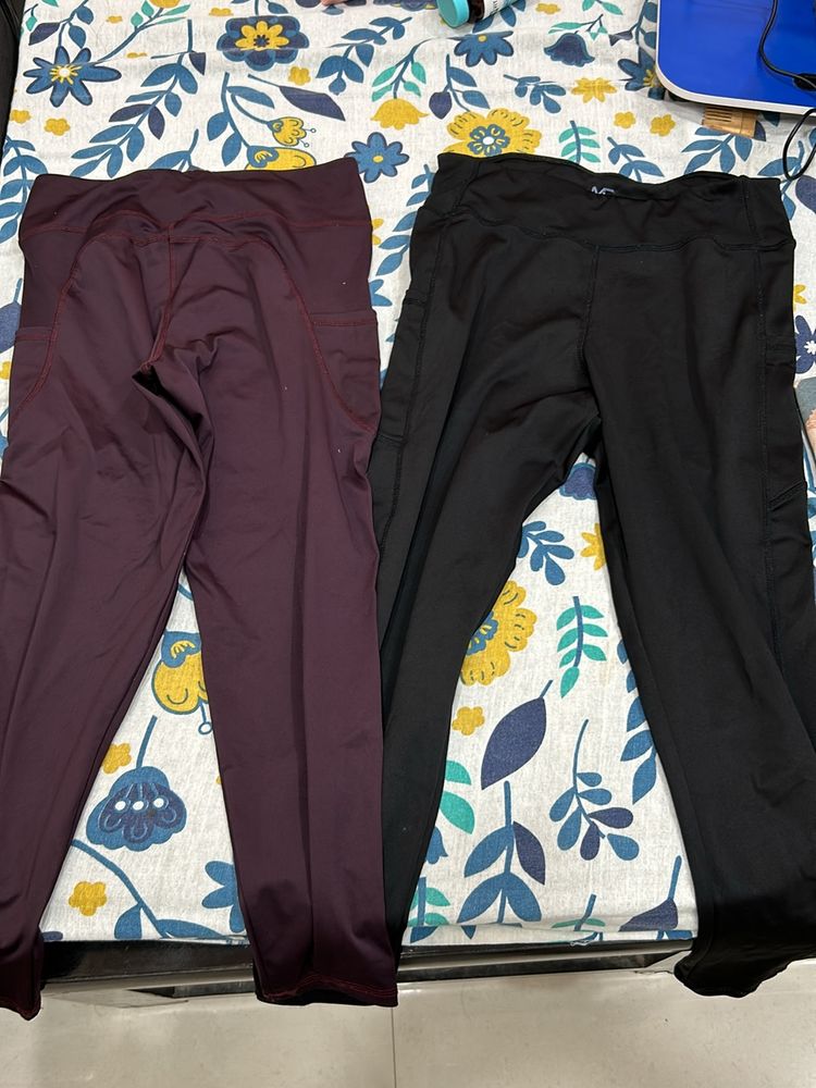 Gym tights - Set Of 2 - Black And Maroon