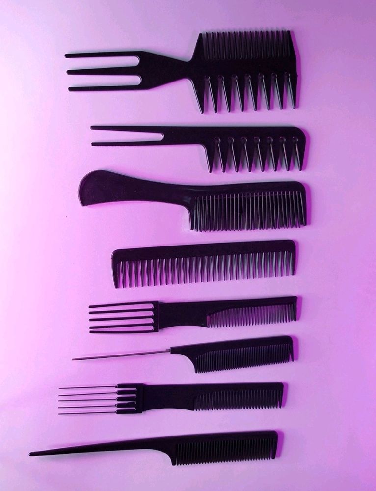 Set of 8 Pcs Multipurpose Salon HairStyling Hairdressing Barber Combs Professional Comb Kit (Black)