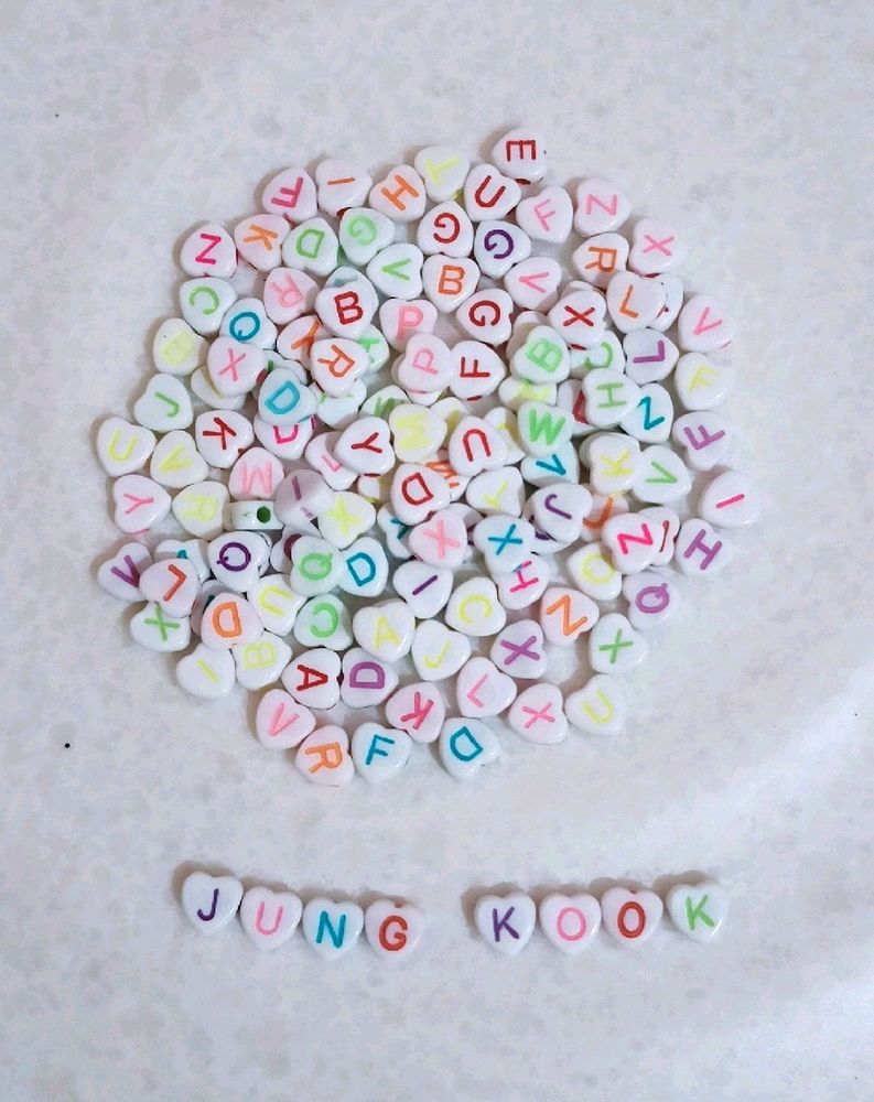 100pcs Heart Alphabet Beads For Jewellery Making